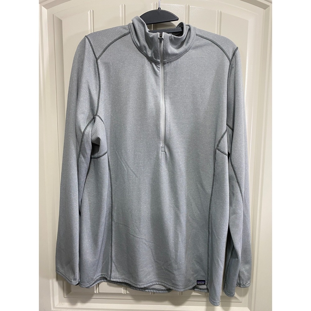 Patagonia Womens Capilene Mid Weight Base Layer Large Gray 1/4 Zip Long Sleeve